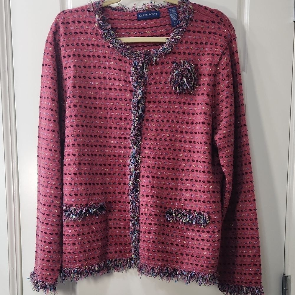 Karen Scott Pink Textured Cardigan - XL